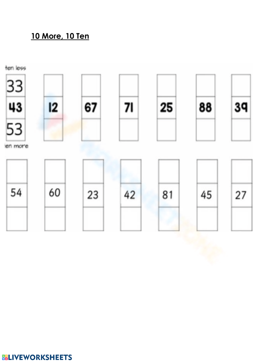 10 More 10 Less Worksheets 10 More 10 Less Worksheets