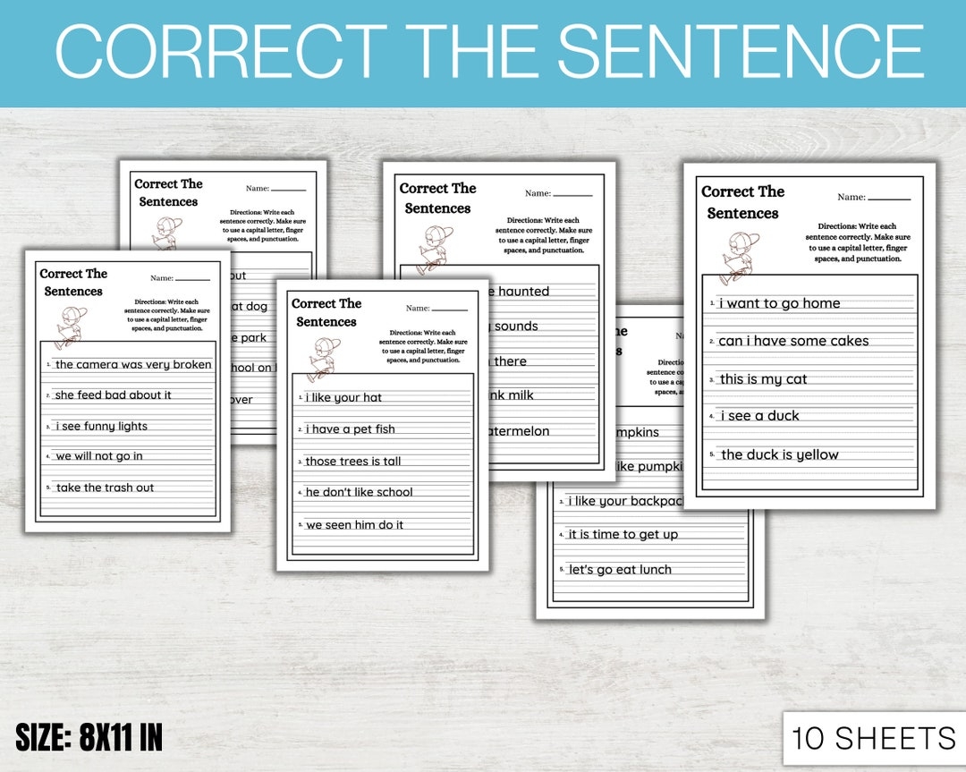 10 Printable Correct The Sentences Worksheets 1st 2nd Grade Preschool Worksheets Kindergarten Worksheets ELA Worksheets Etsy