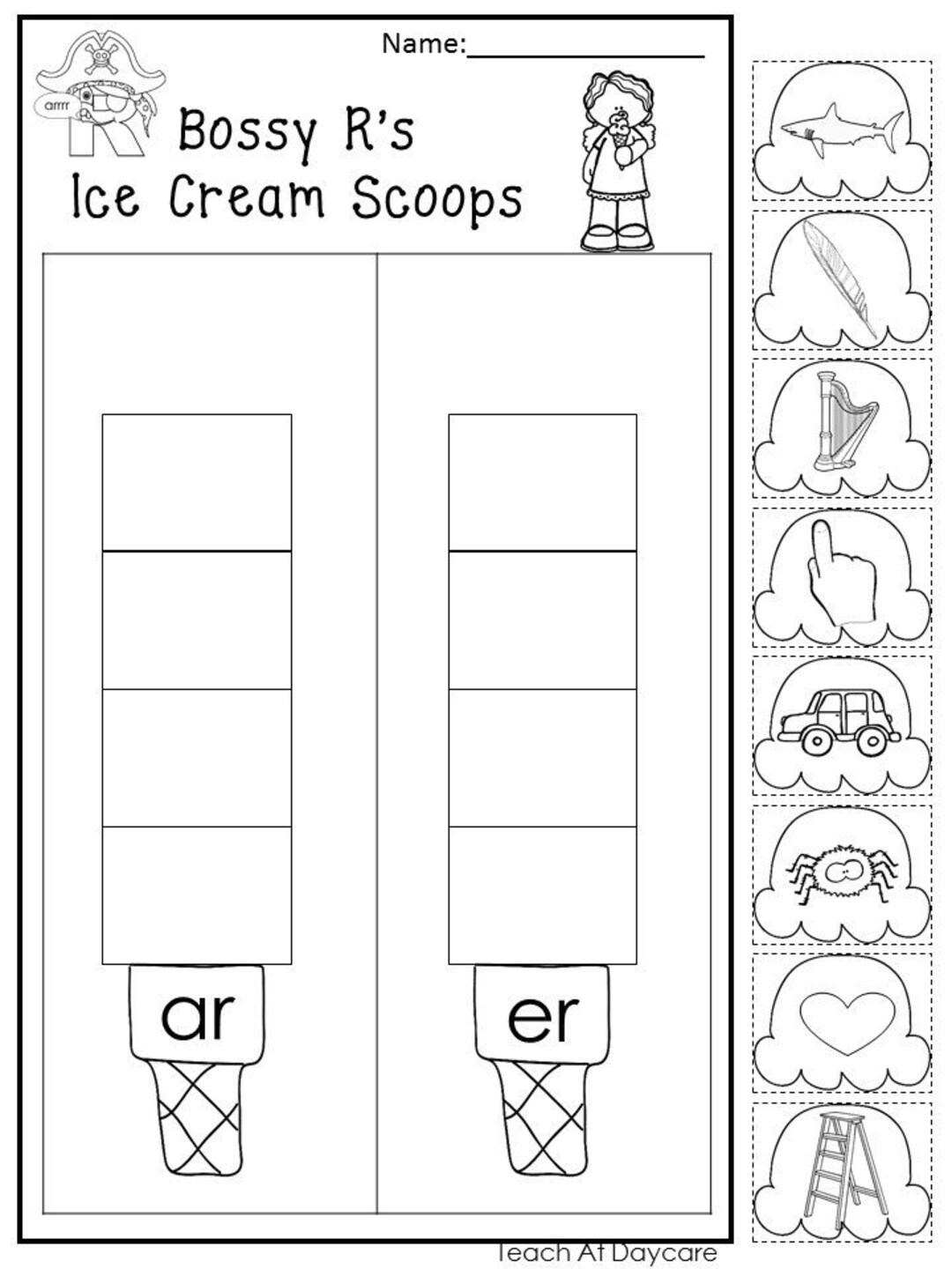 10 Printable R controlled Vowel Words Ice Cream Worksheets Kindergarten 2nd Grade ELA Worksheets Etsy