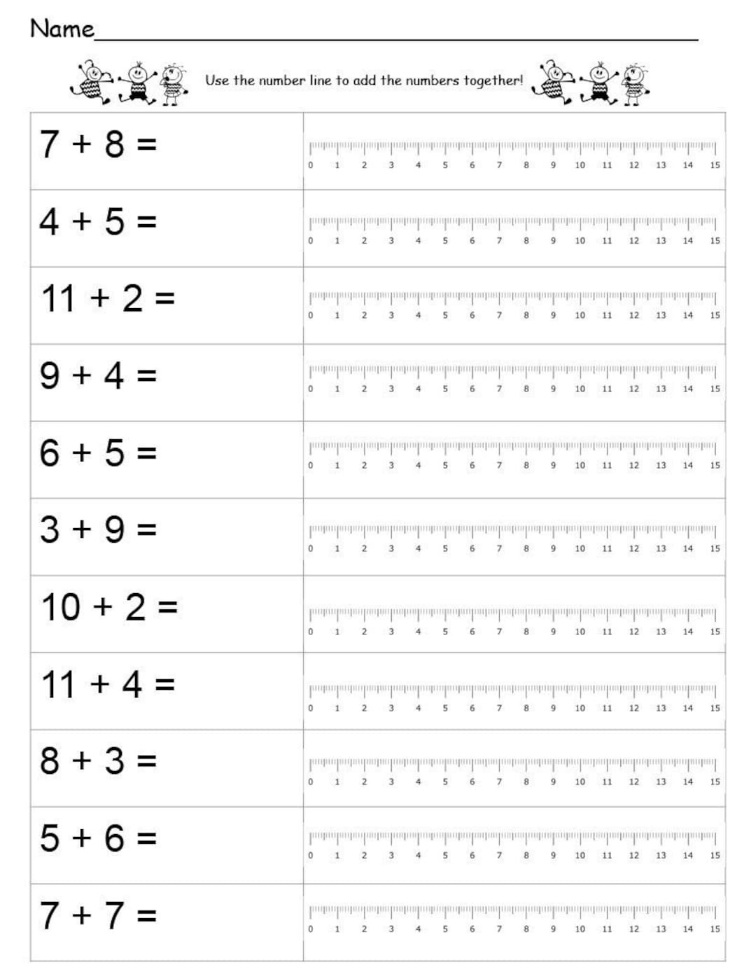 10 Printable Worksheets Number Line Addition Addition Using A Number Line Up To 20 Preschool 2nd Grade Math Etsy