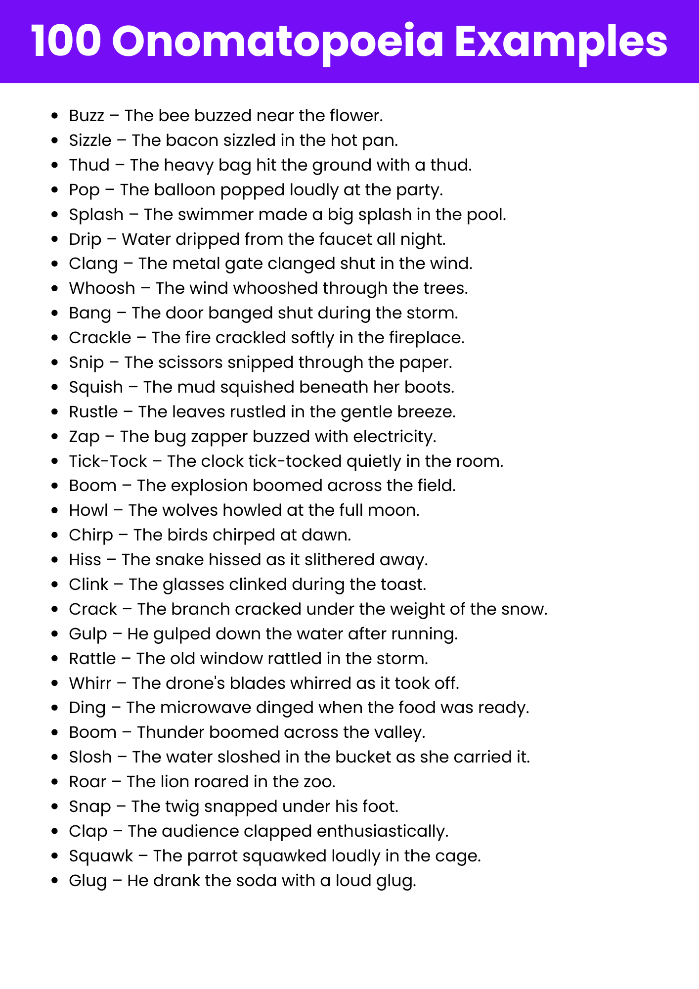 100 Onomatopoeia Examples