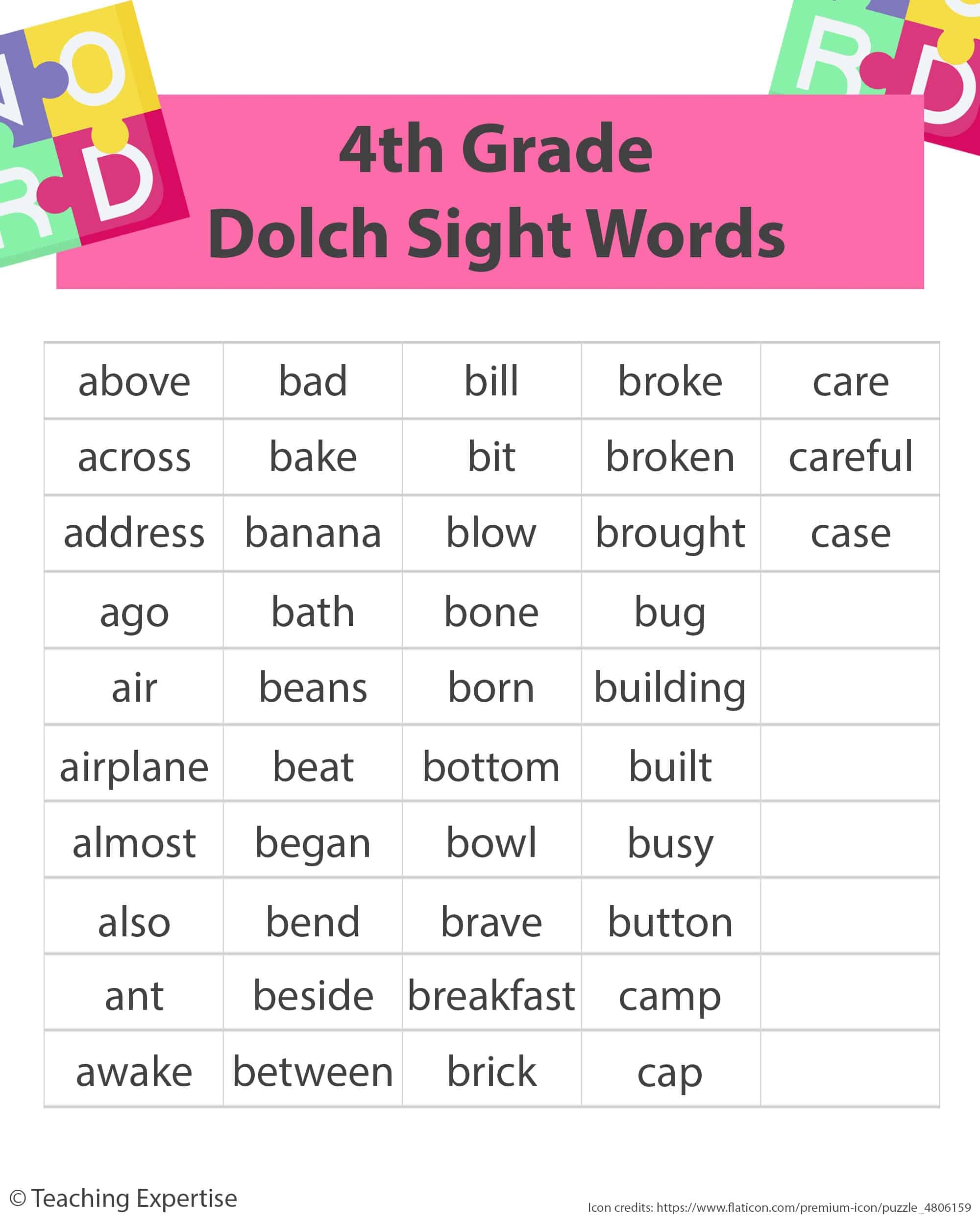 100 Sight Words For 4th Graders Comprehensive Lists Activities And Learning Strategies Teaching Expertise