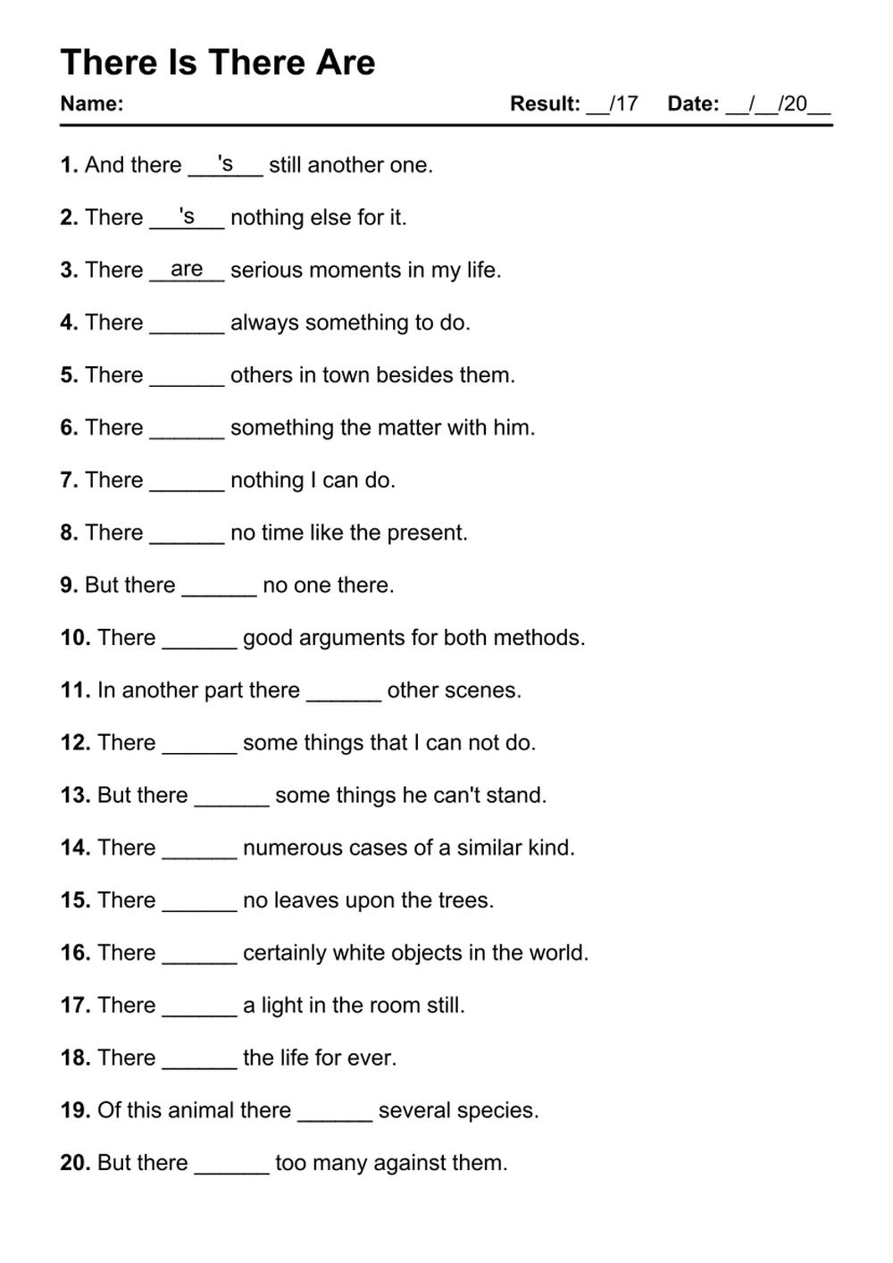 101 There Is There Are PDF Worksheets With Answers Grammarism