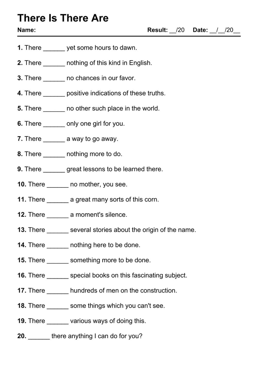 101 There Is There Are PDF Worksheets With Answers Grammarism