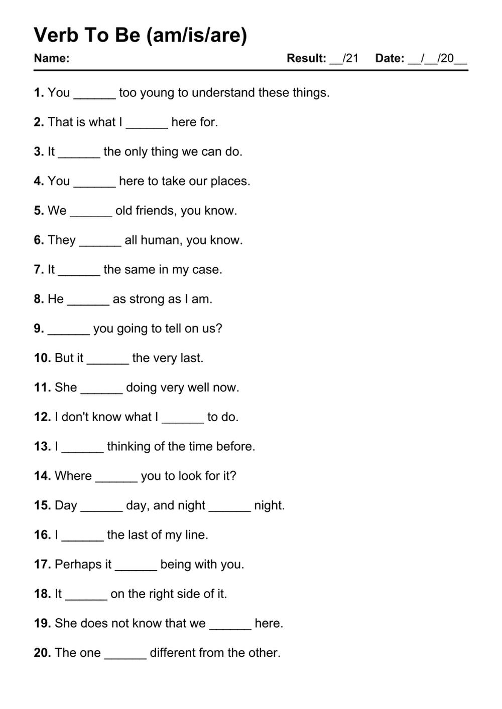 101 Verb To Be PDF Worksheets With Answers 2103 Exercises Grammarism