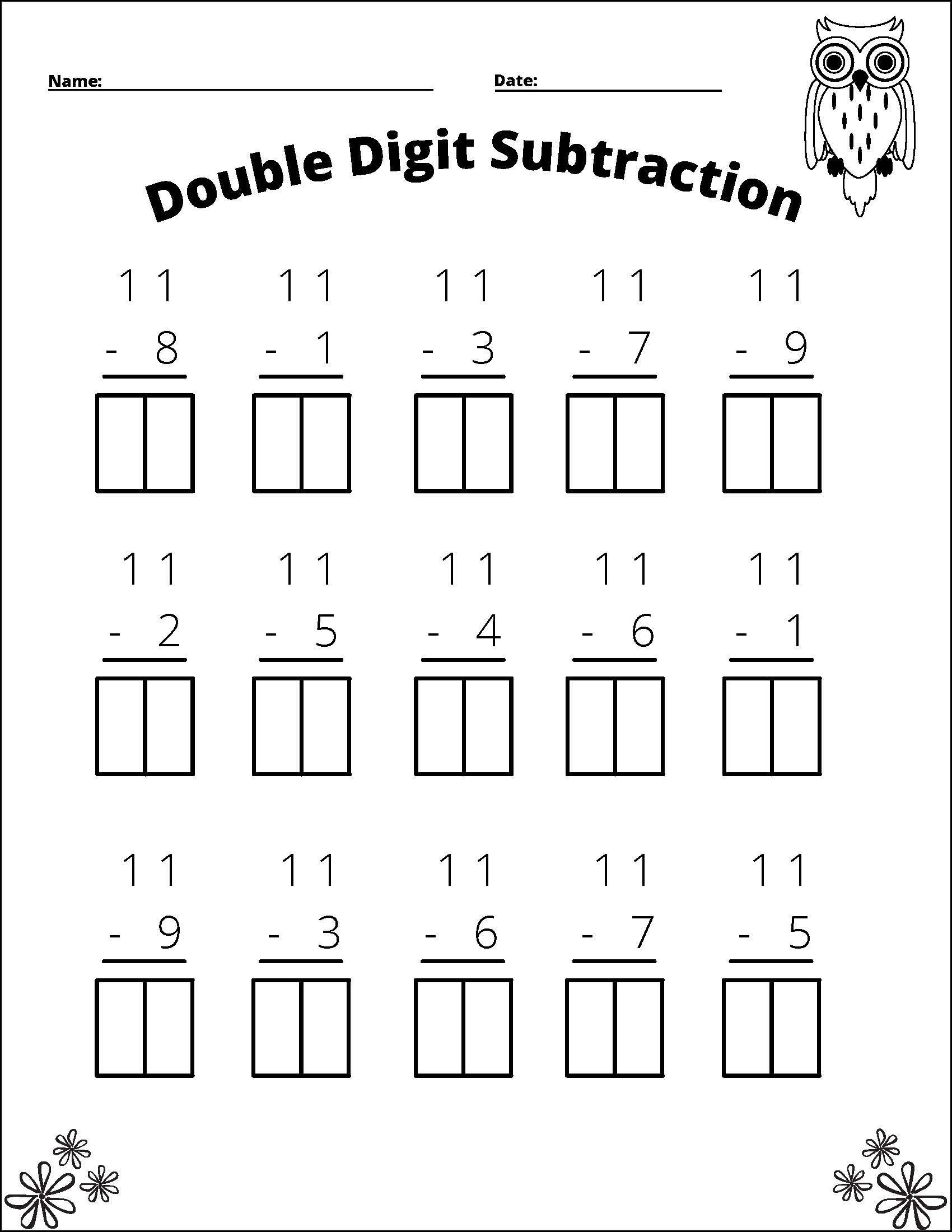11 Printable Double Digit Subtraction Worksheets Numbers 10 20 Grades 1st And 2nd Etsy