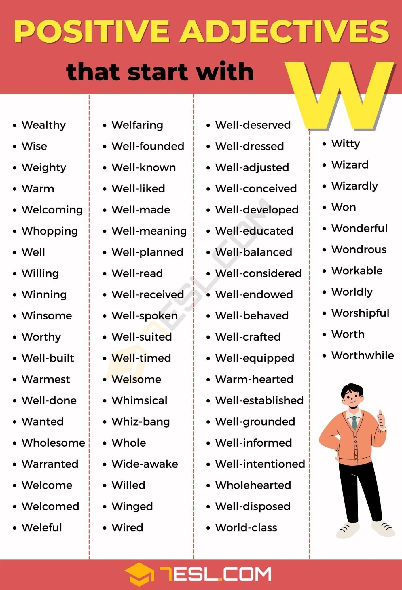 114 Positive Adjectives That Start With W W Words To Describe Someone 7ESL