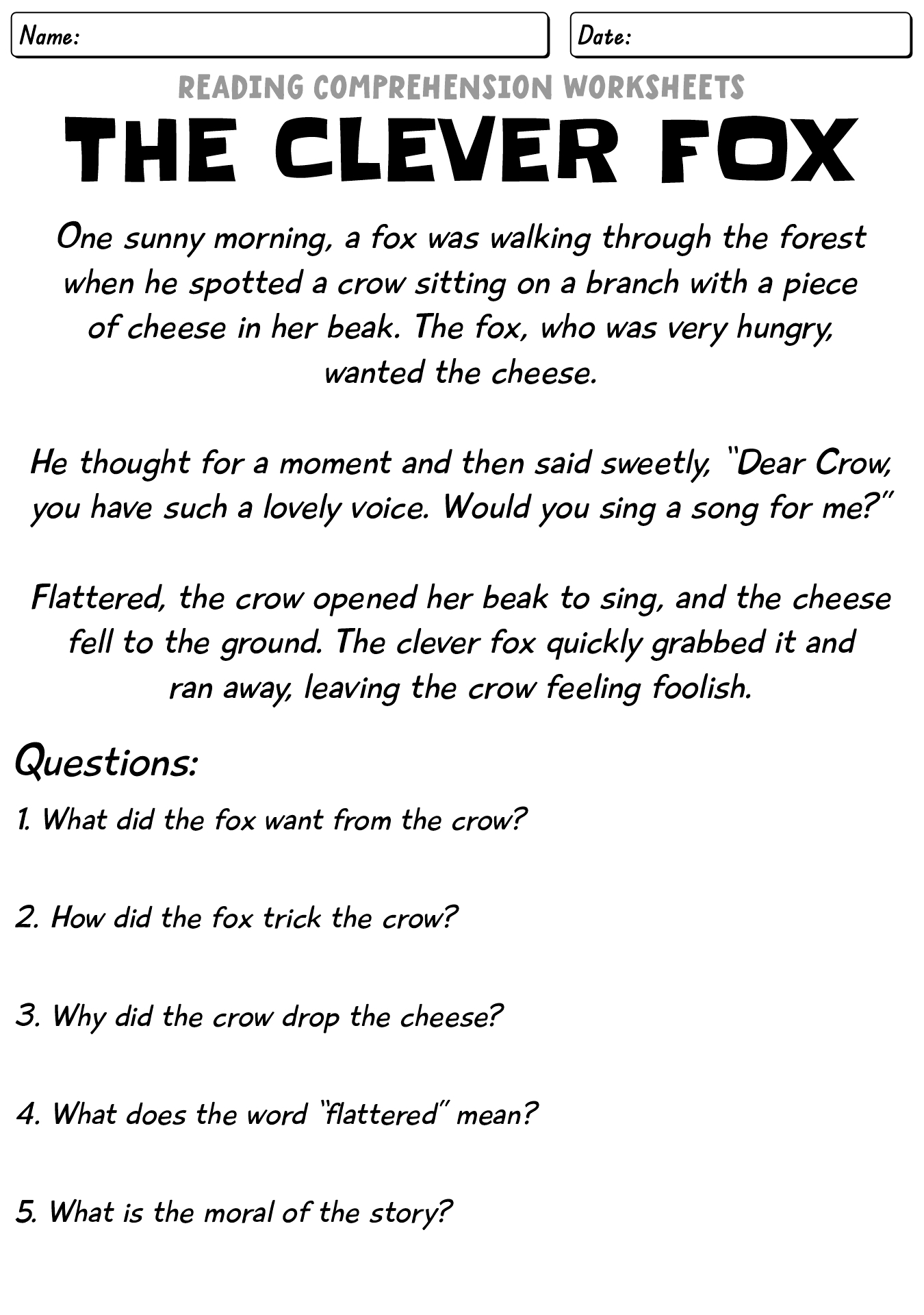 comprehension worksheets for grade 5