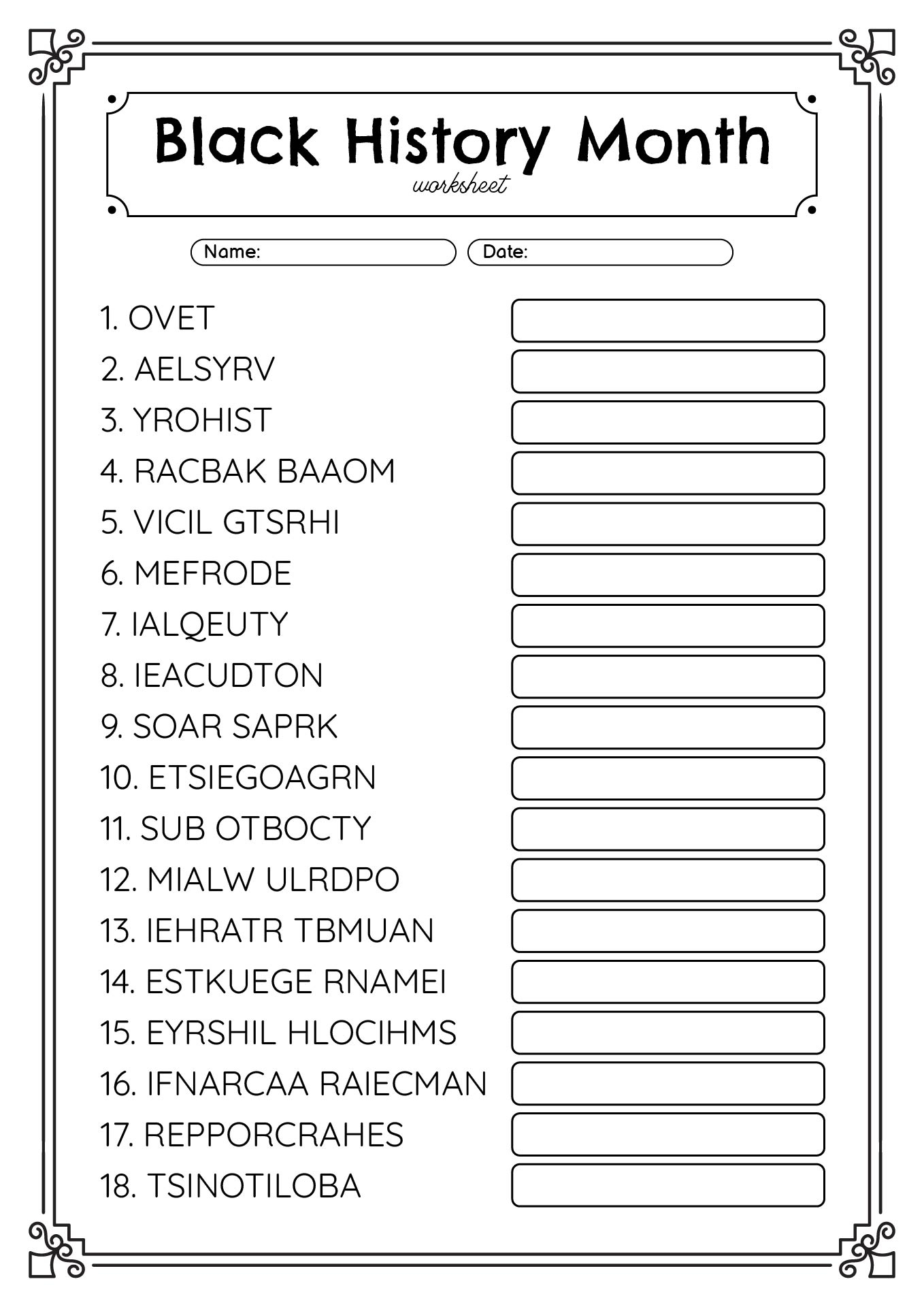 black history month worksheets printable