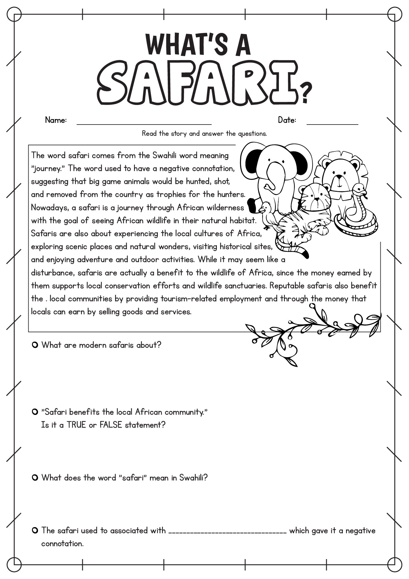 reading comprehension 4th grade pdf