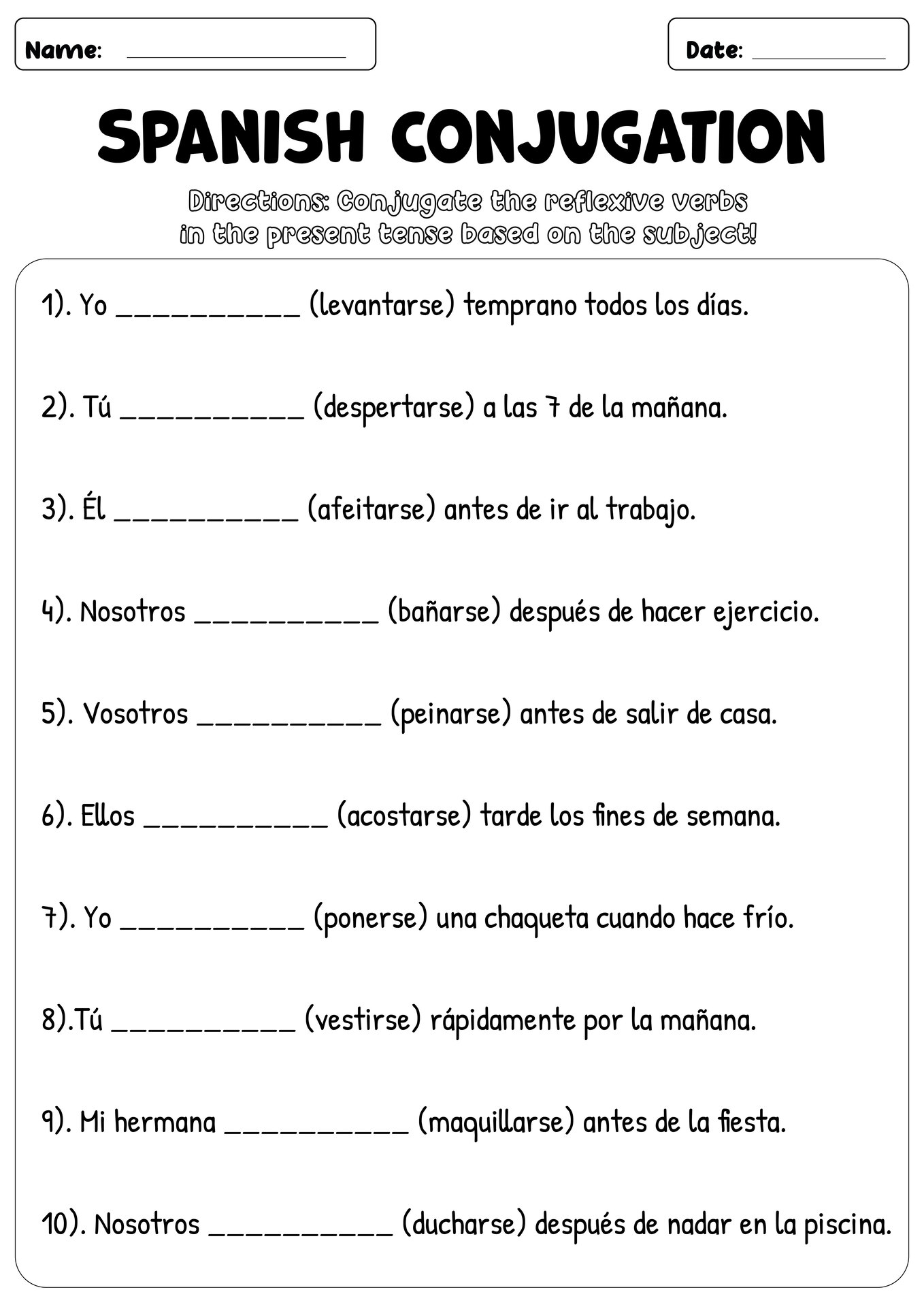 19 Reflexive Verbs In Spanish Worksheet Free PDF At Worksheeto