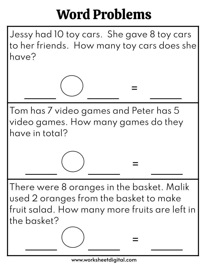 1st 2nd Grade Math Word Problems Worksheet printable Etsy