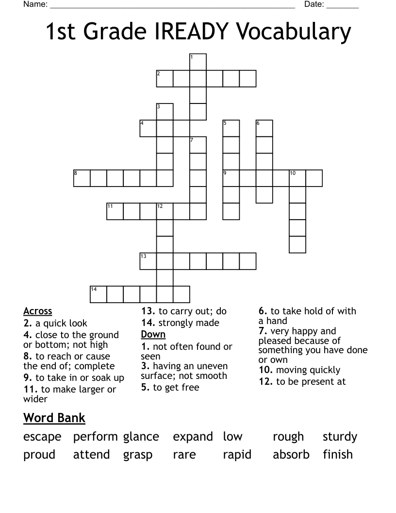 1st Grade IREADY Vocabulary Crossword WordMint