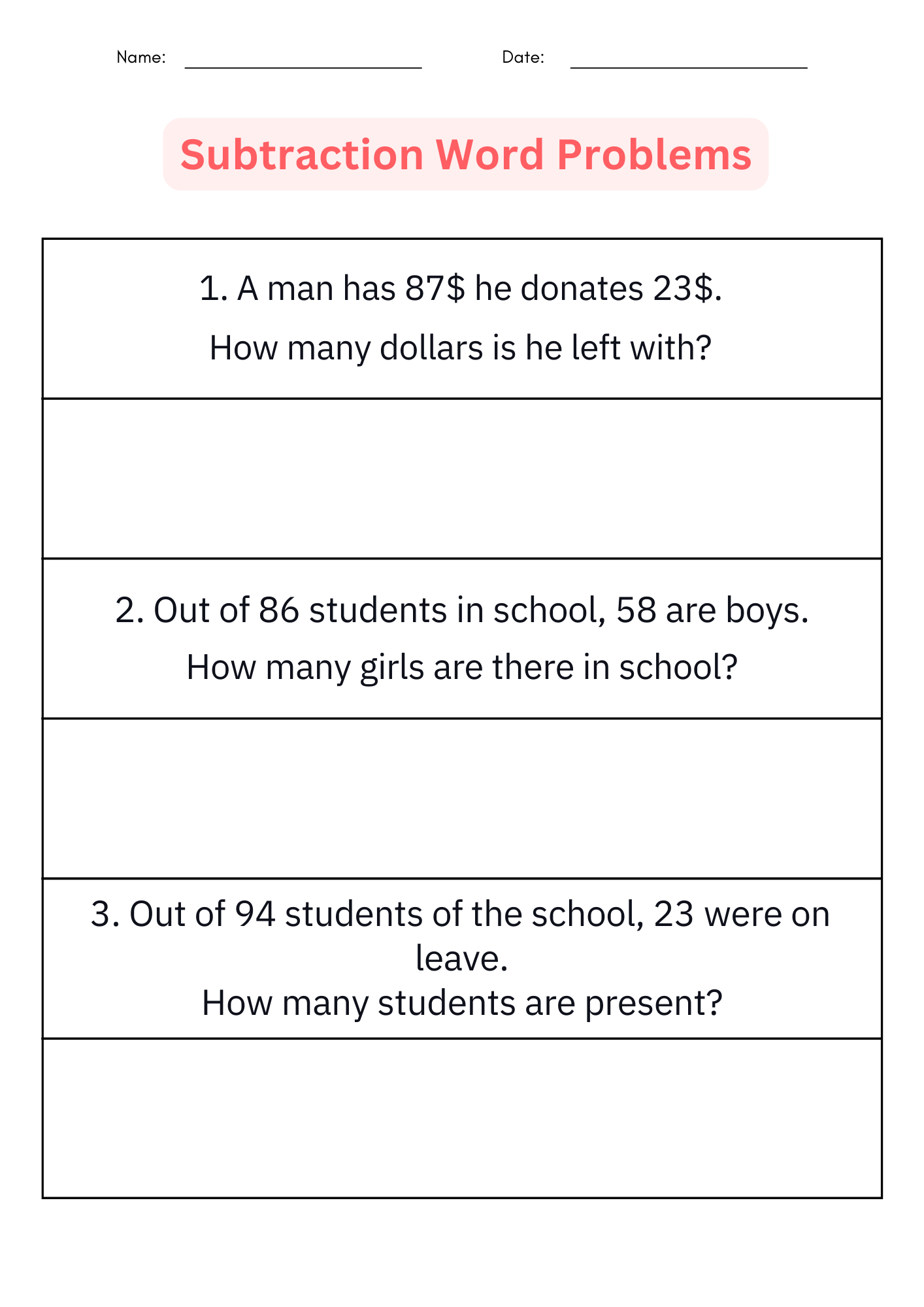 1st Grade Subtraction Word Problems Math Worksheets For Kindergarten Made By Teachers