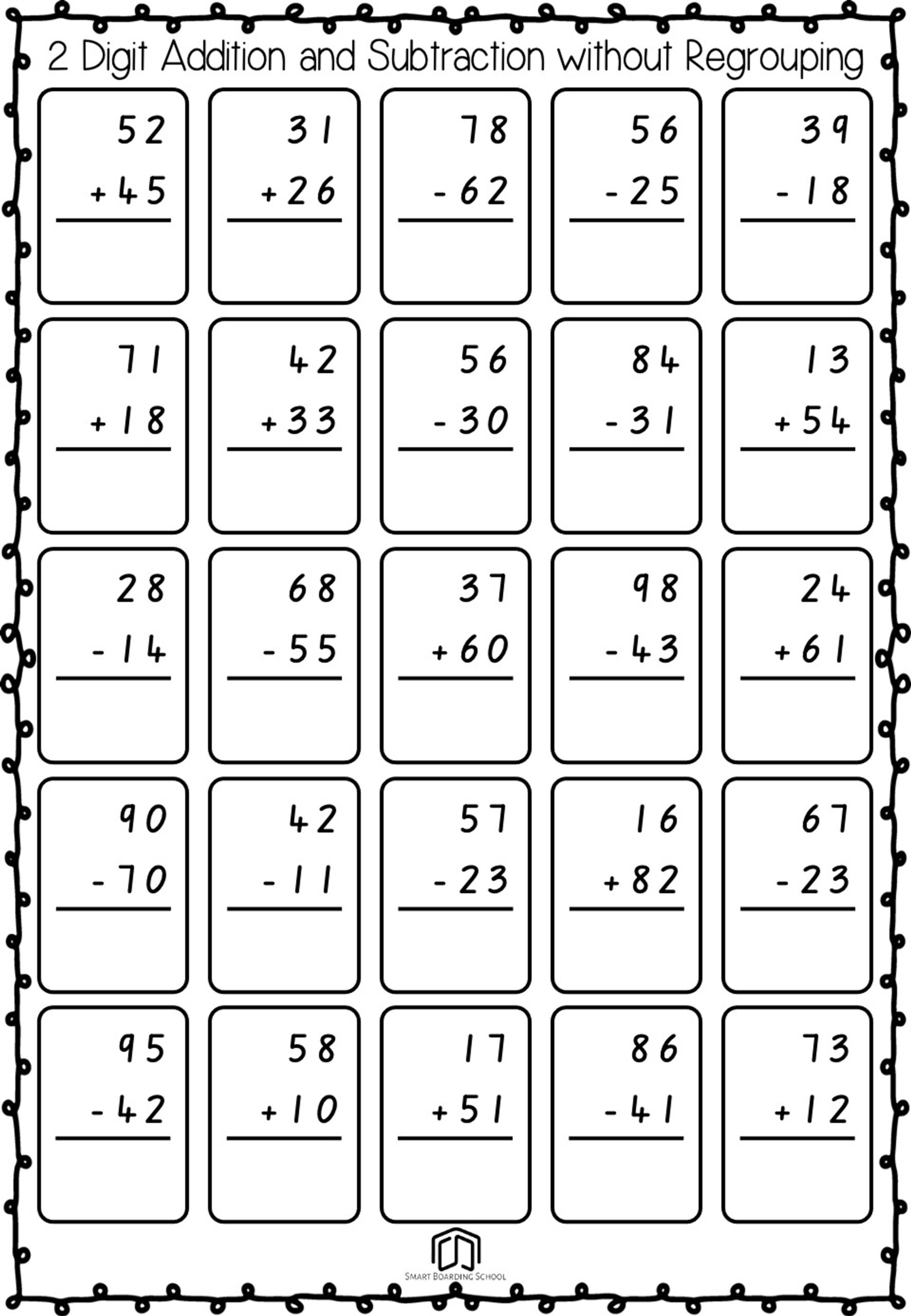 2 Digit Addition And Subtraction Without Regrouping