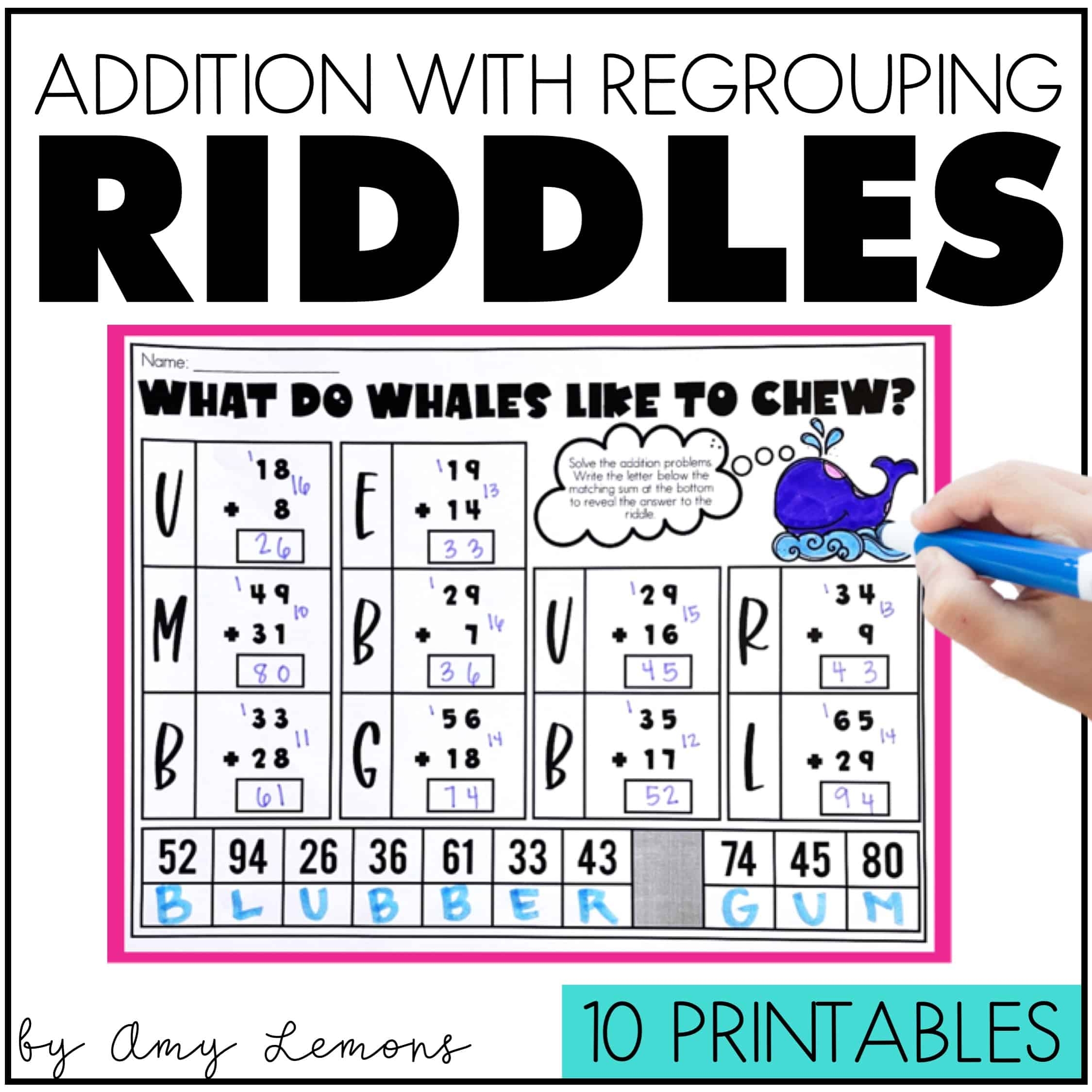 2 Digit Addition With Regrouping Riddles Amy Lemons