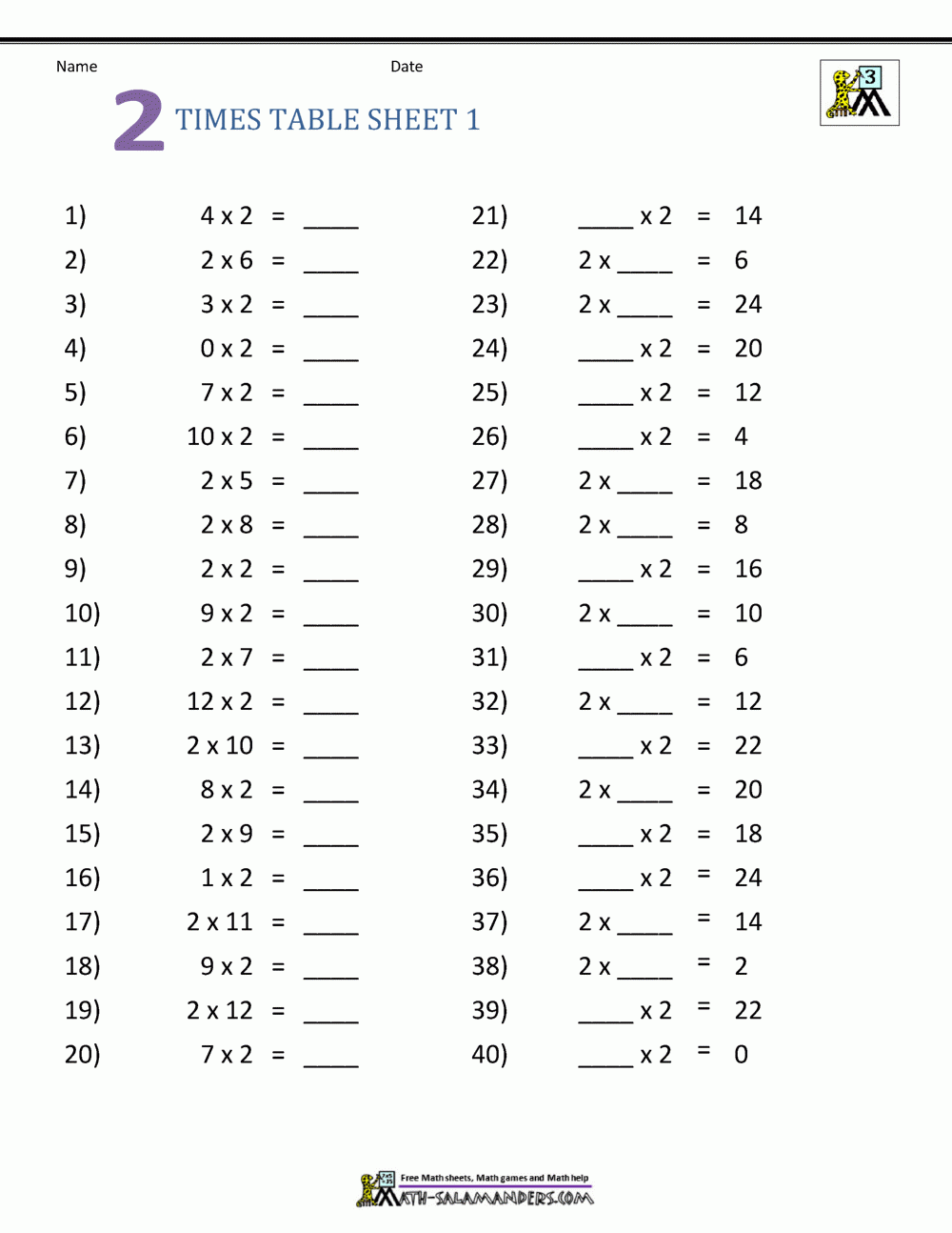 2 To 5 Table Worksheet Collection 2 To 5 Table Worksheet Collection