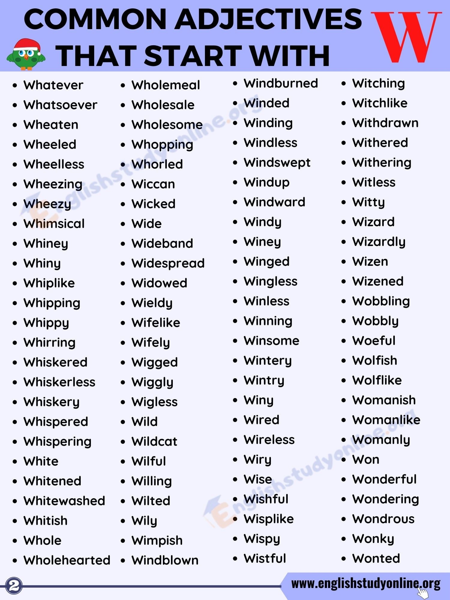 adjectives starting with w