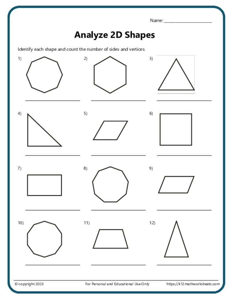 2D Shapes Worksheets
