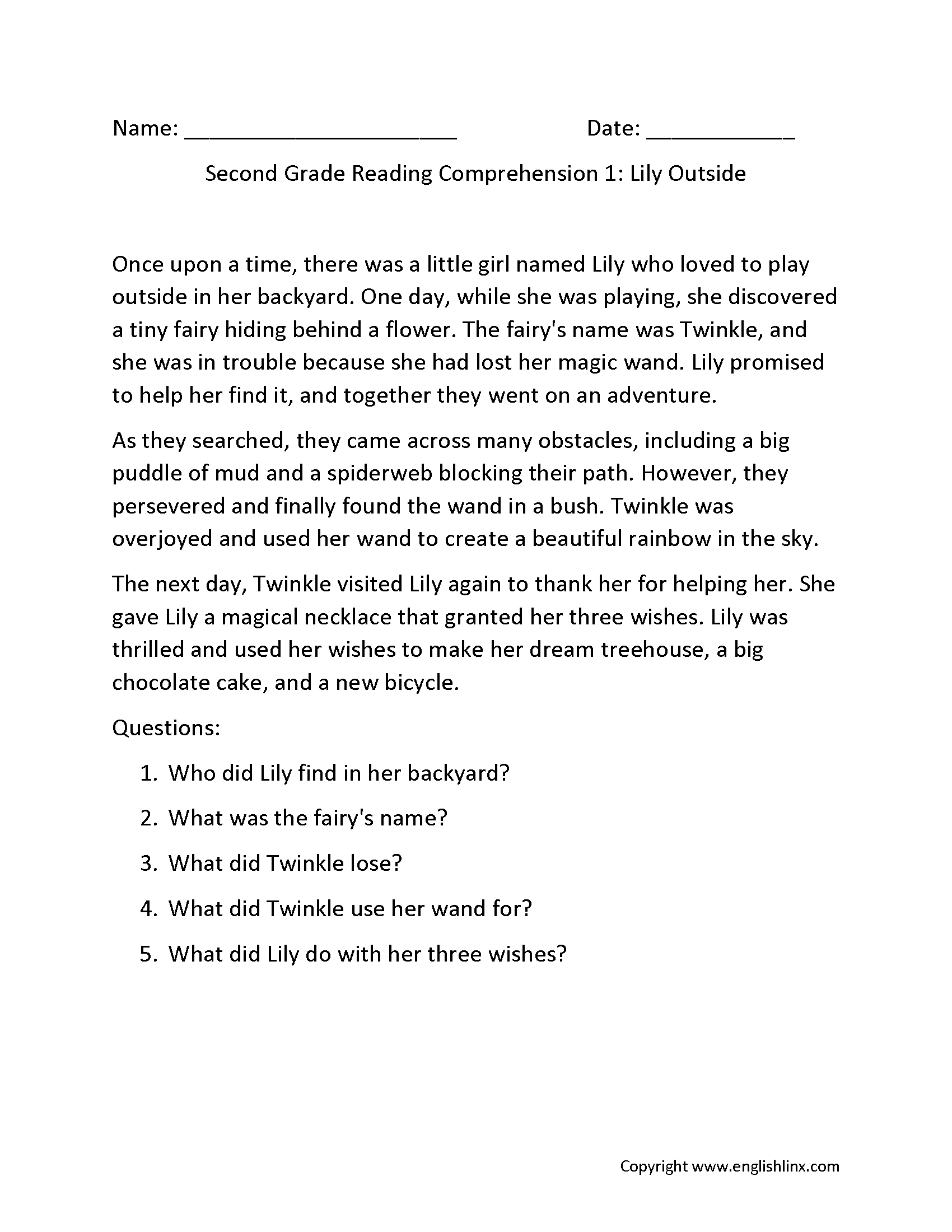 2nd Grade Reading Comprehension Worksheets Free Printable Passages Questions