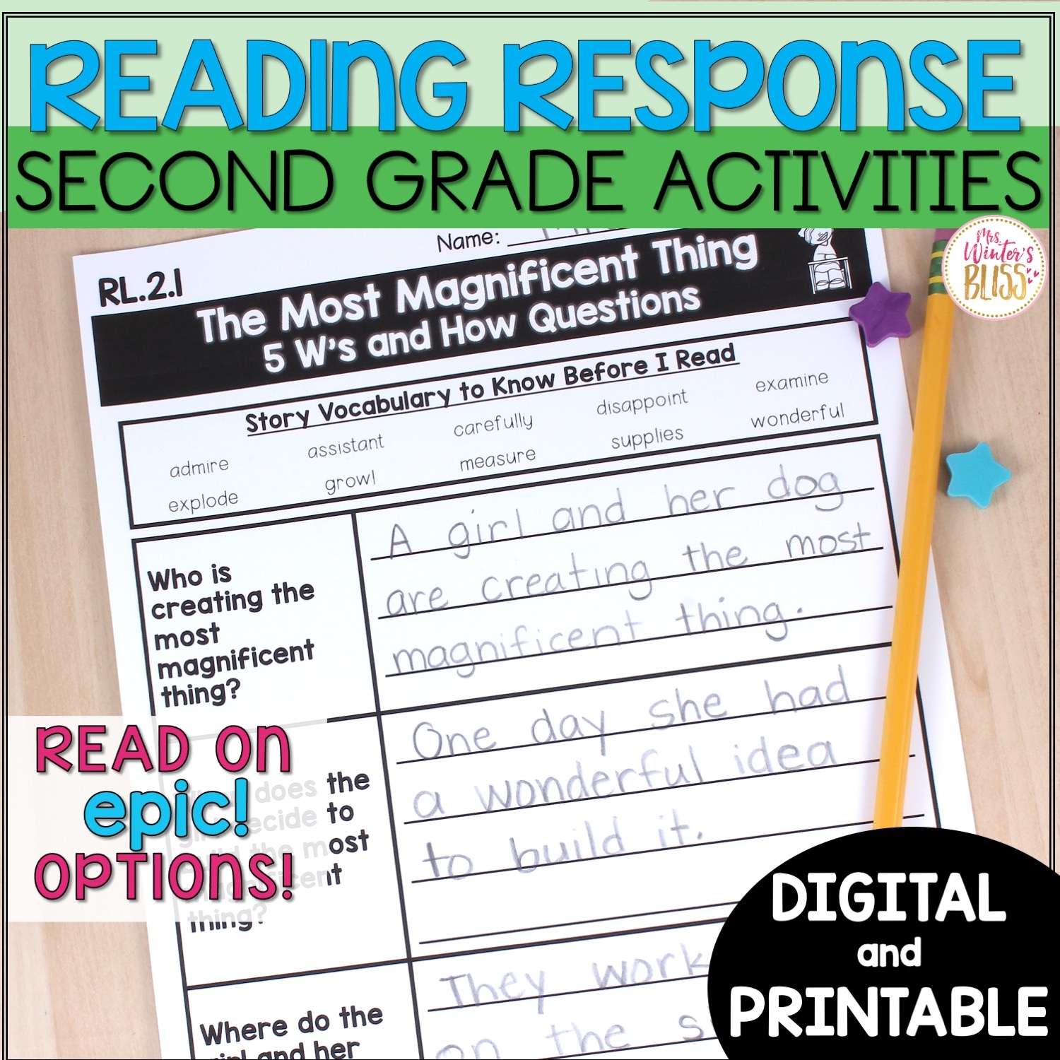 2nd Grade Reading Response Activities Printable Digital Lead In Literacy Resources For Kindergarten 1st 2nd Grade