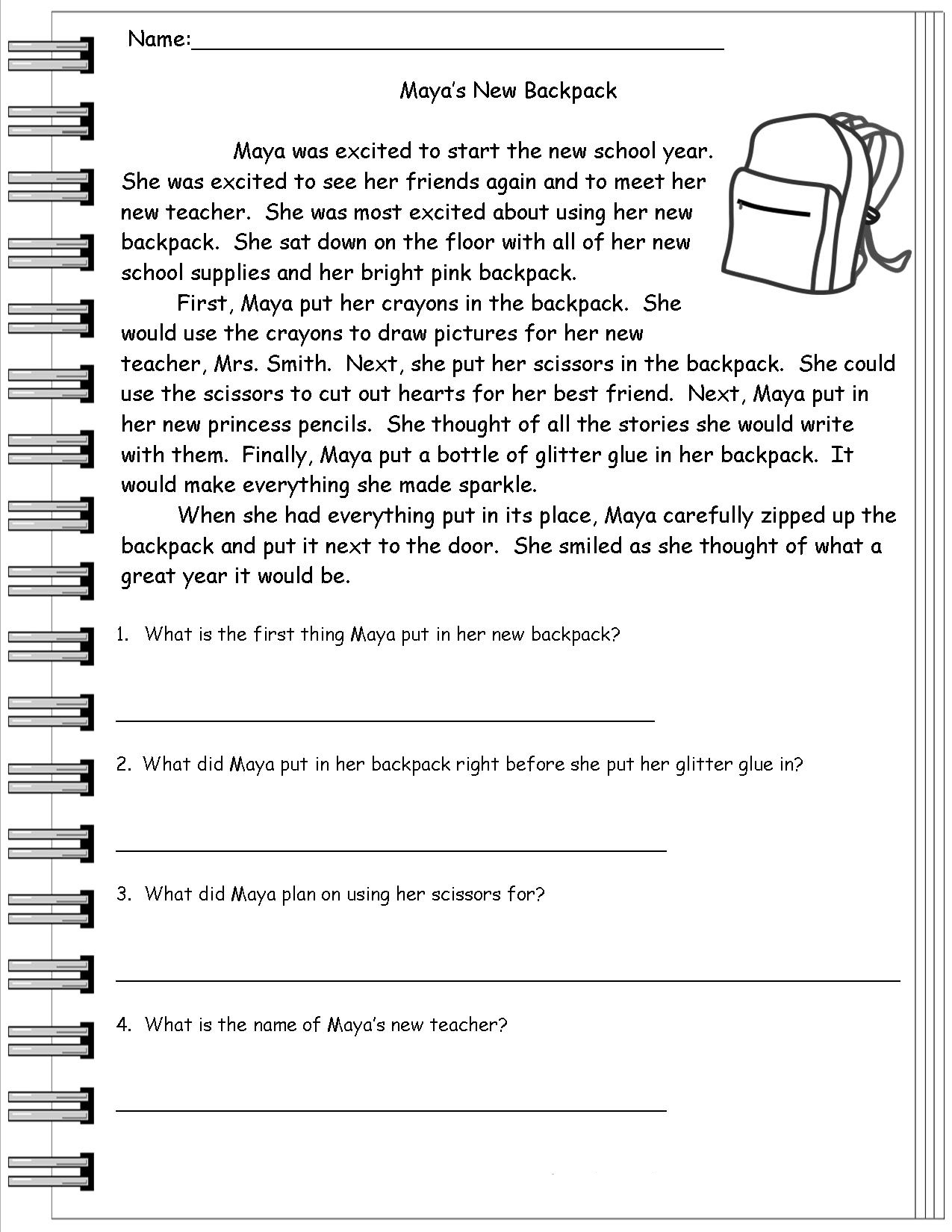 2nd grade reading comprehension passages