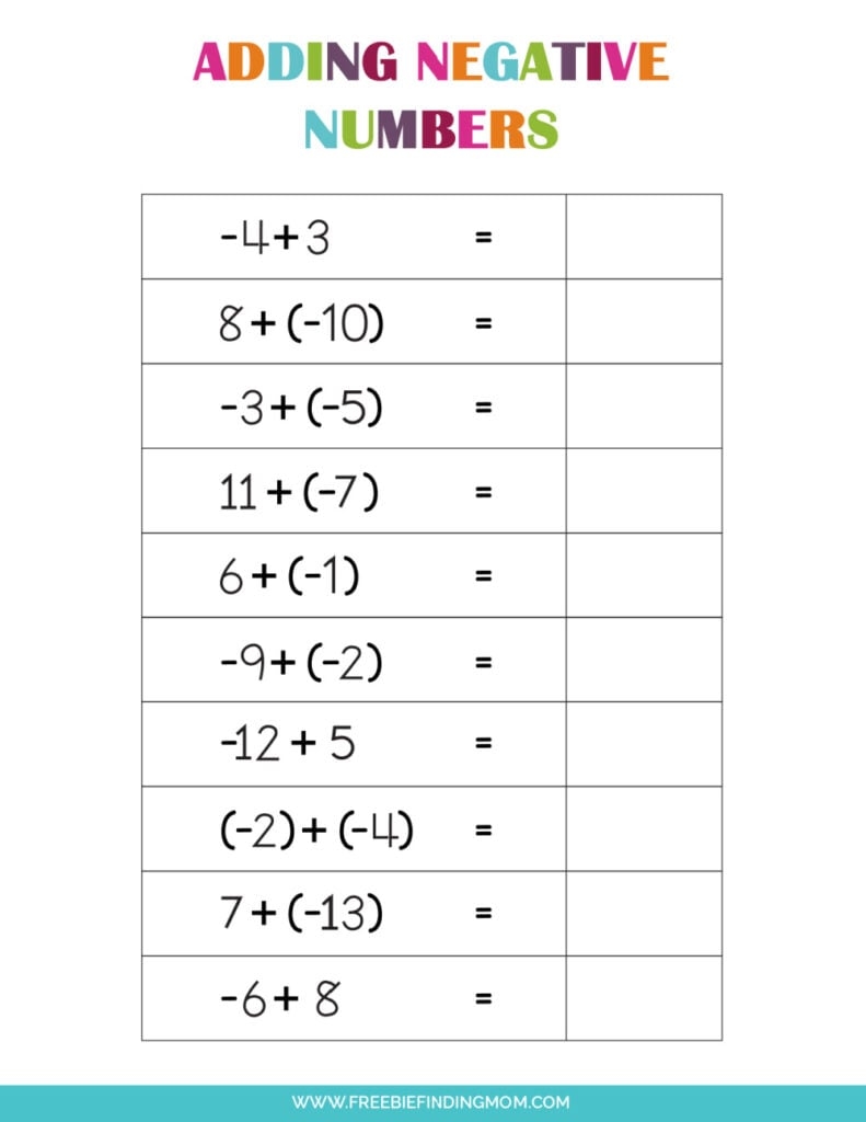 3 Free Printable Adding And Subtracting Negative Numbers Worksheets Library
