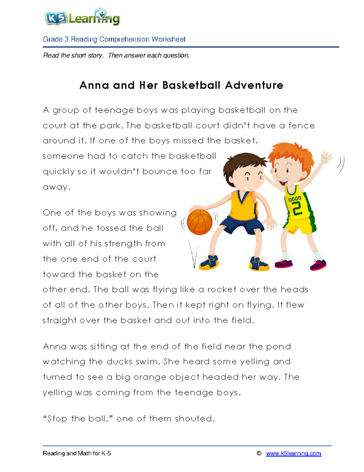 3rd Grade 3 Reading Anna s Basketball Adventure Analysis Studocu