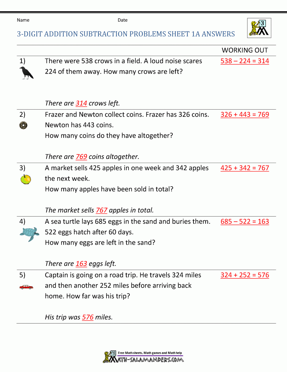 subtraction and addition word problems