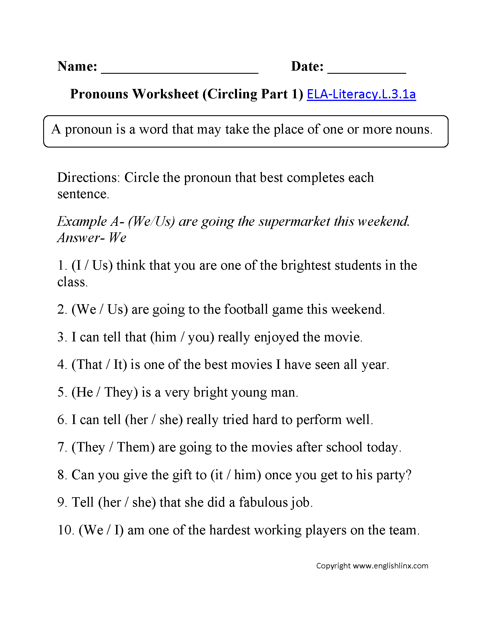 3rd Grade Common Core Language Worksheets