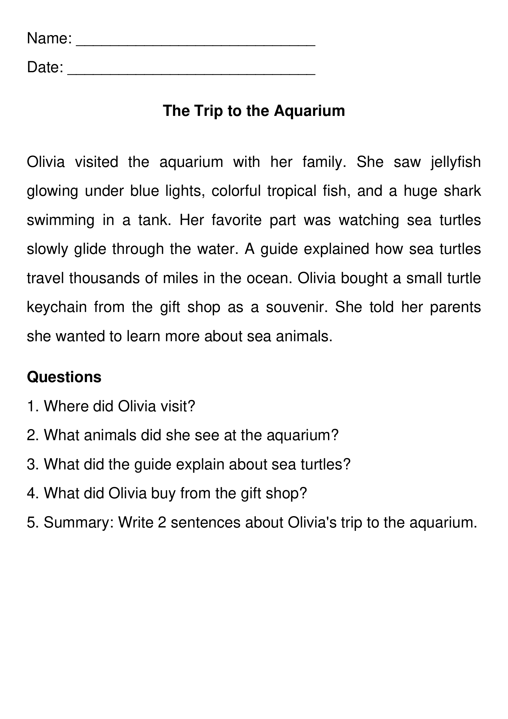 comprehension questions for third graders