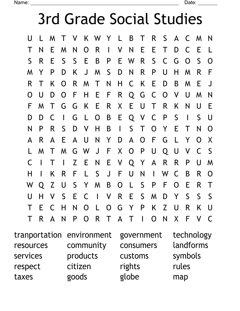 3rd Grade Social Studies Word Search WordMint