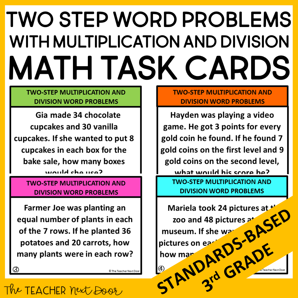 3rd Grade Two Step Word Problems With Multiplication And Division Task Cards The Teacher Next Door