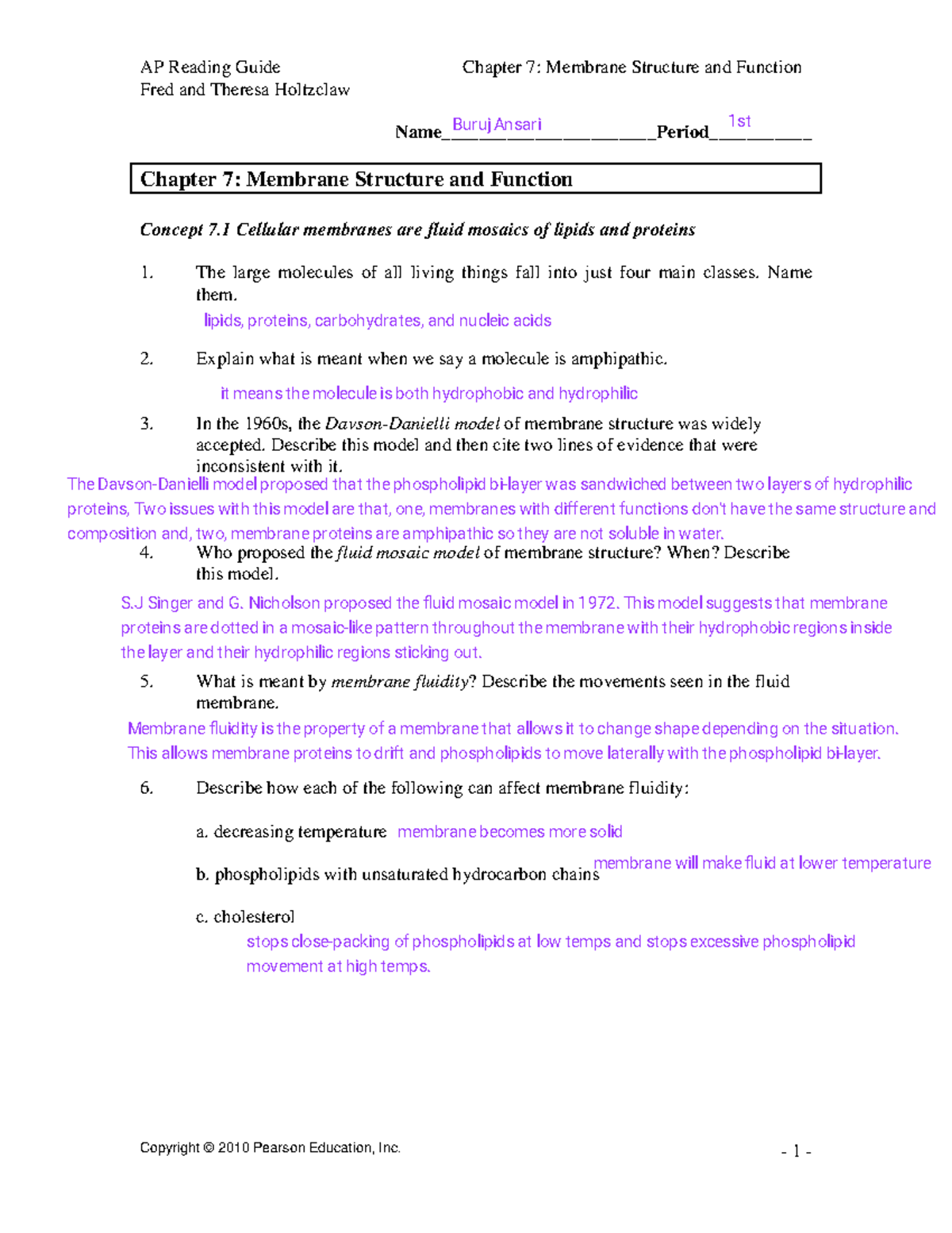 membrane structure and function pogil