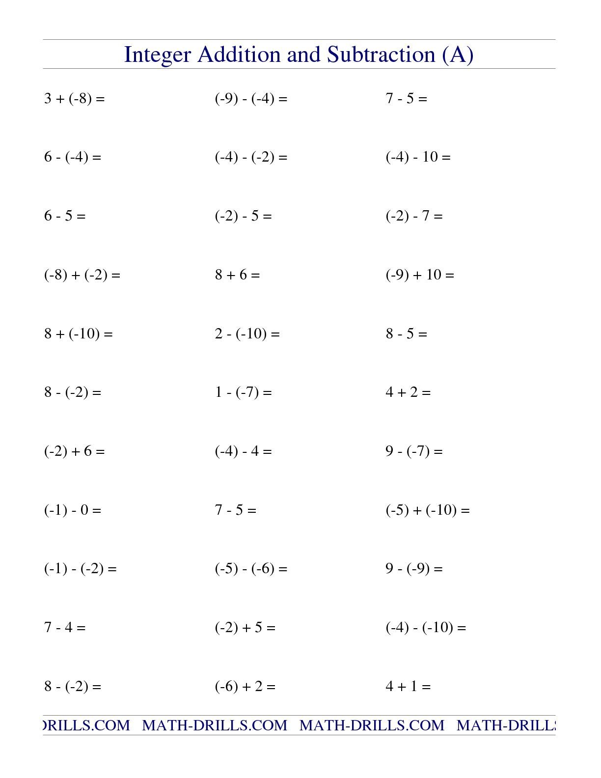 adding and subtracting integers worksheets adding and subtracting integers worksheets