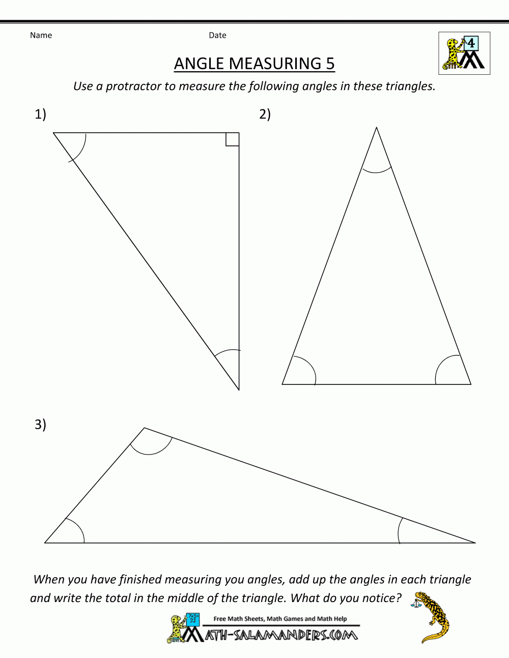 angles in a triangle worksheet