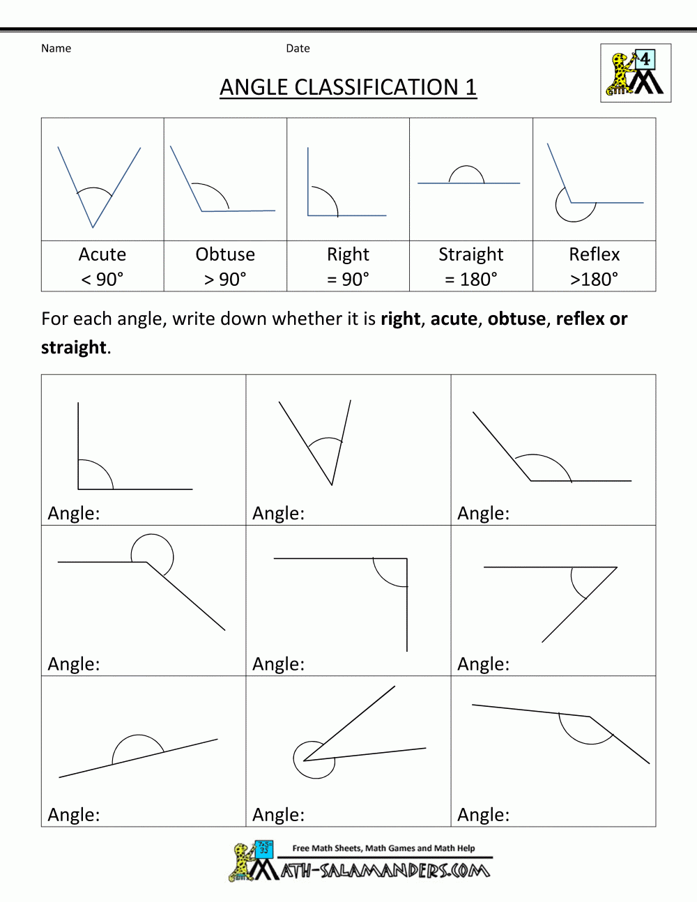 types of angles worksheet