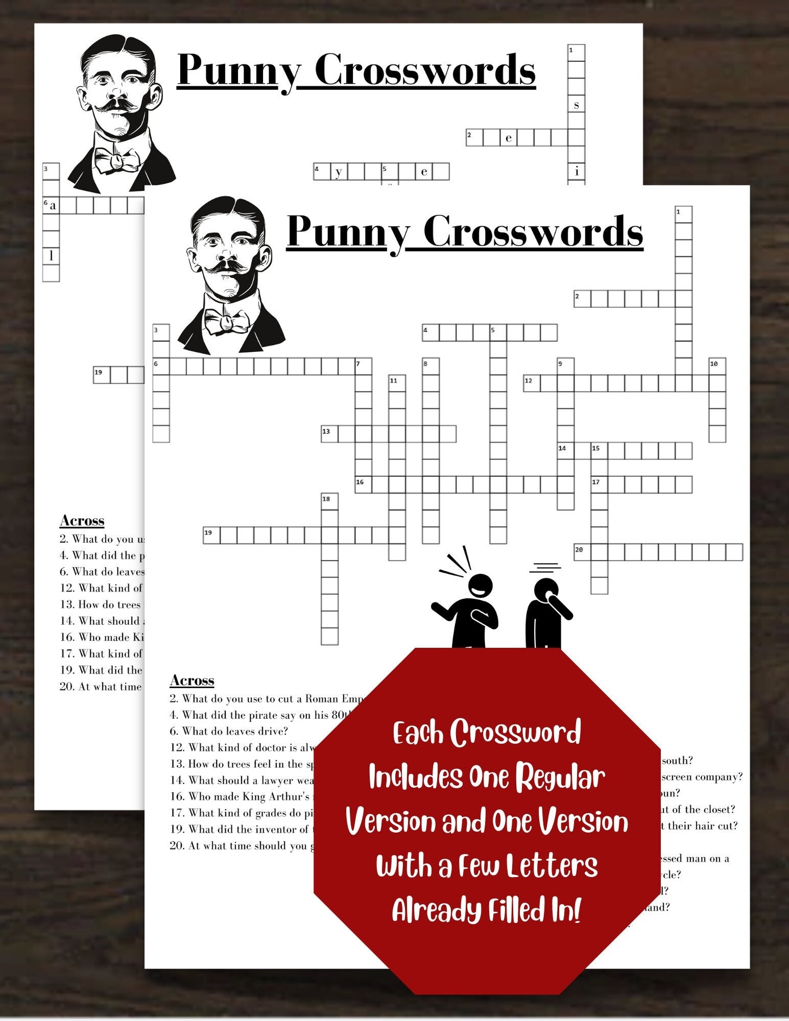 5 Punny Crossword Puzzles All The Clue And Answers Are Themed Jokes And Puns Etsy