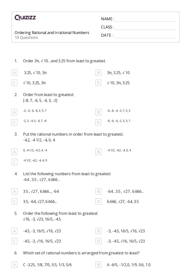 50 Irrational Numbers Worksheets On Quizizz Free Printable Worksheets Library