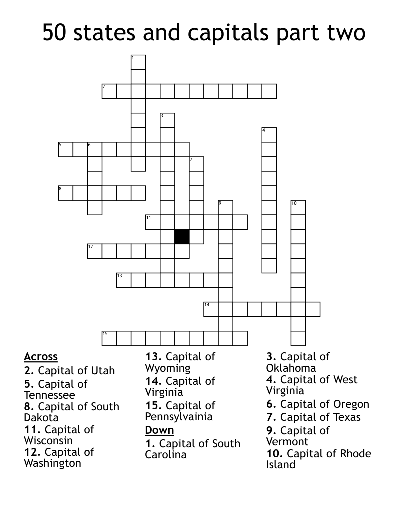 50 States And Capitals Part Two Crossword WordMint