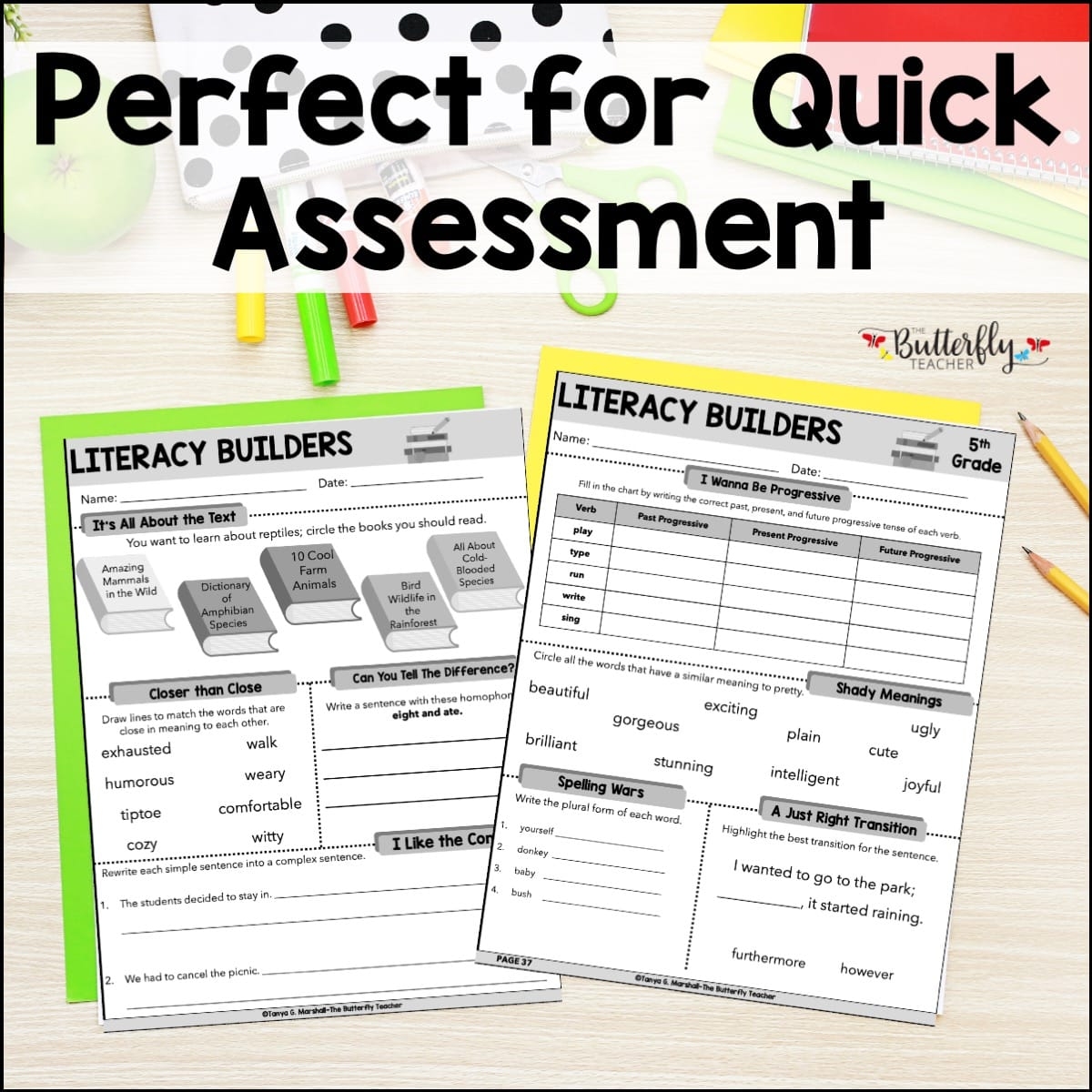 5th Grade ELA Spiral Review Fun Worksheets Morning Work Set 4 The Butterfly Teacher