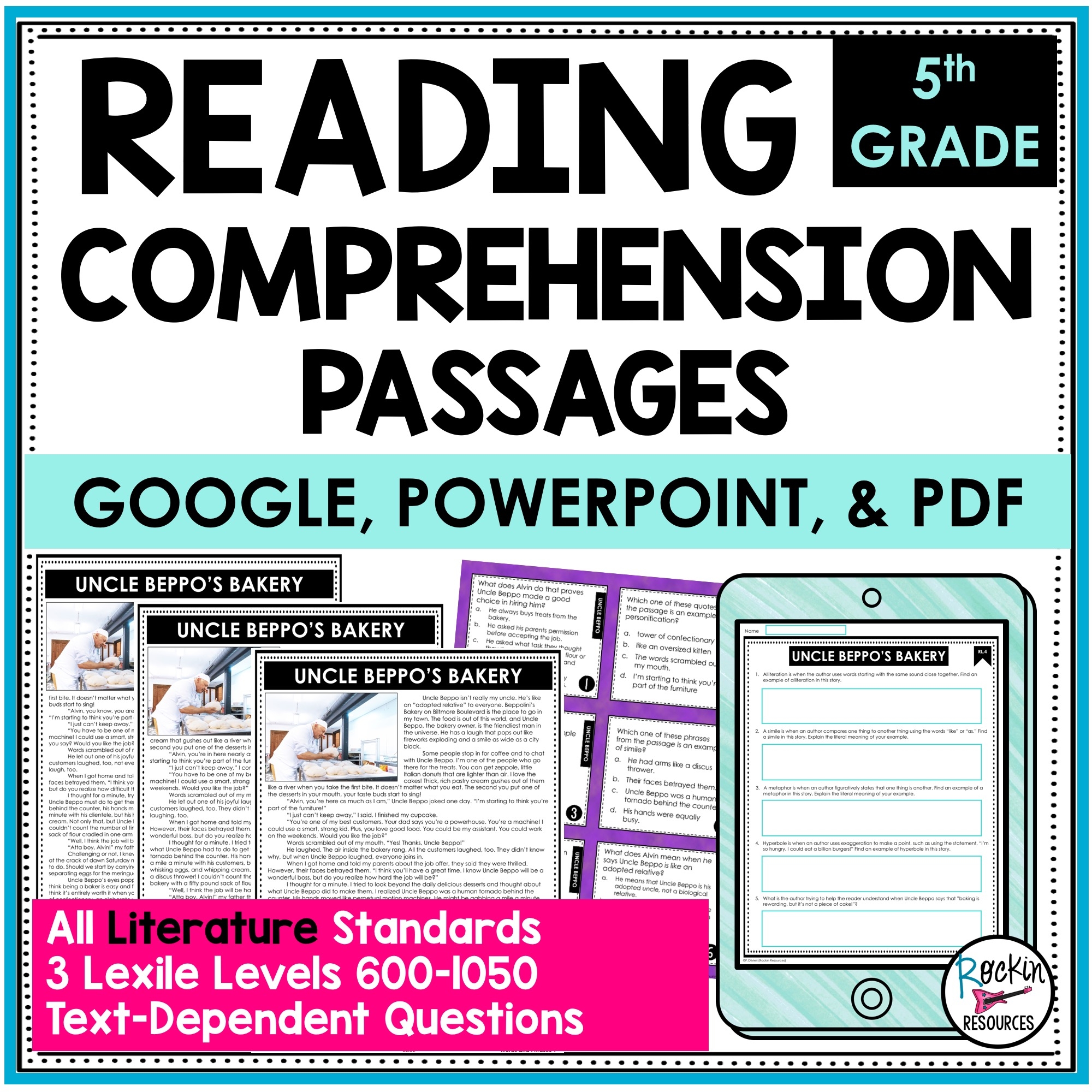 5th Grade Literature Reading Comprehension Passages Rockin Resources