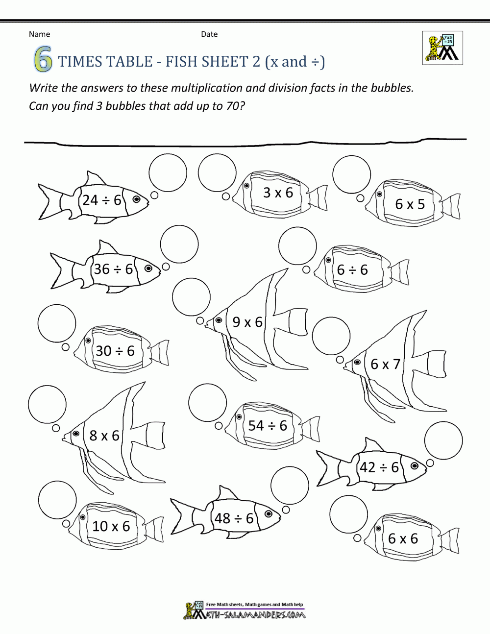 6 Times Tables Worksheets