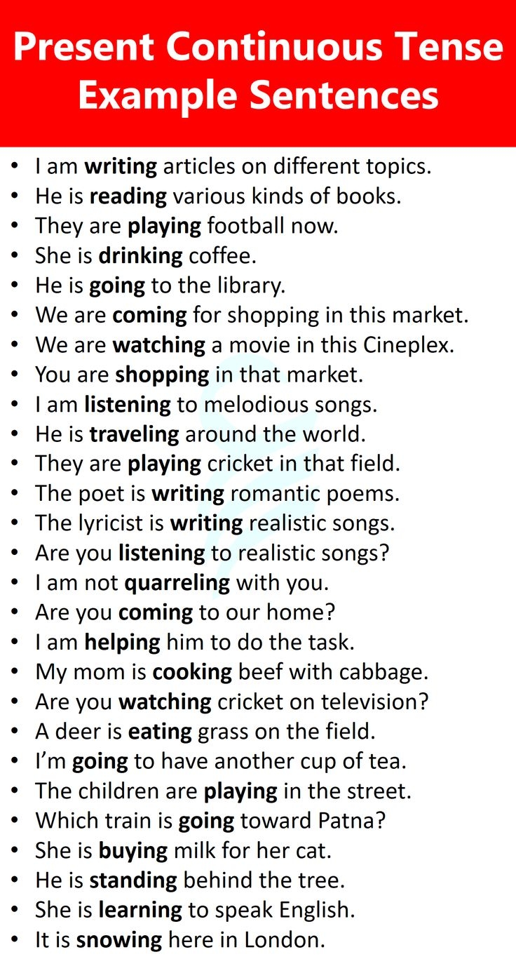 70 Example Sentences Of Present Continuous Tense In English