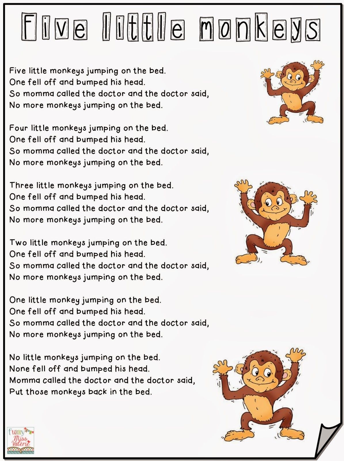five little monkeys letra