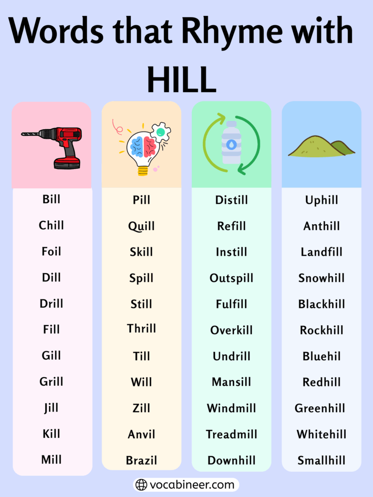 818 Magical Words That Rhyme With Hill In English
