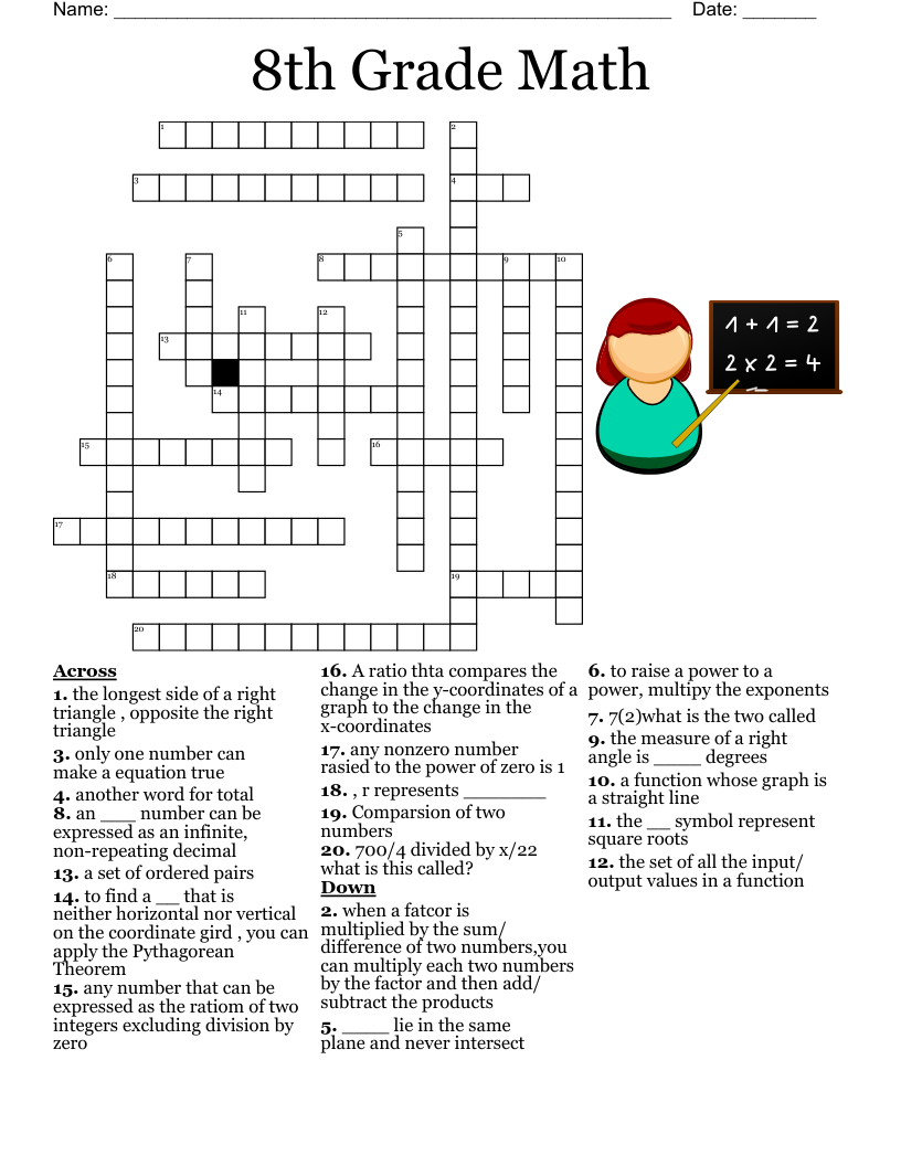 8th Grade Math Crossword WordMint