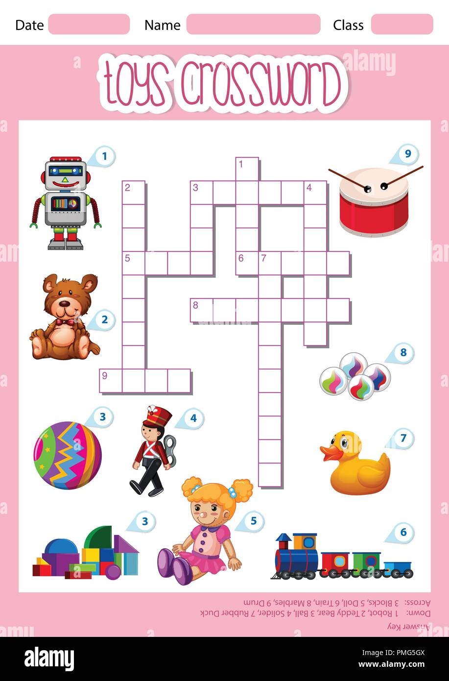 A Cute Toys Crossword Template Illustration Stock Vector Image Art Alamy