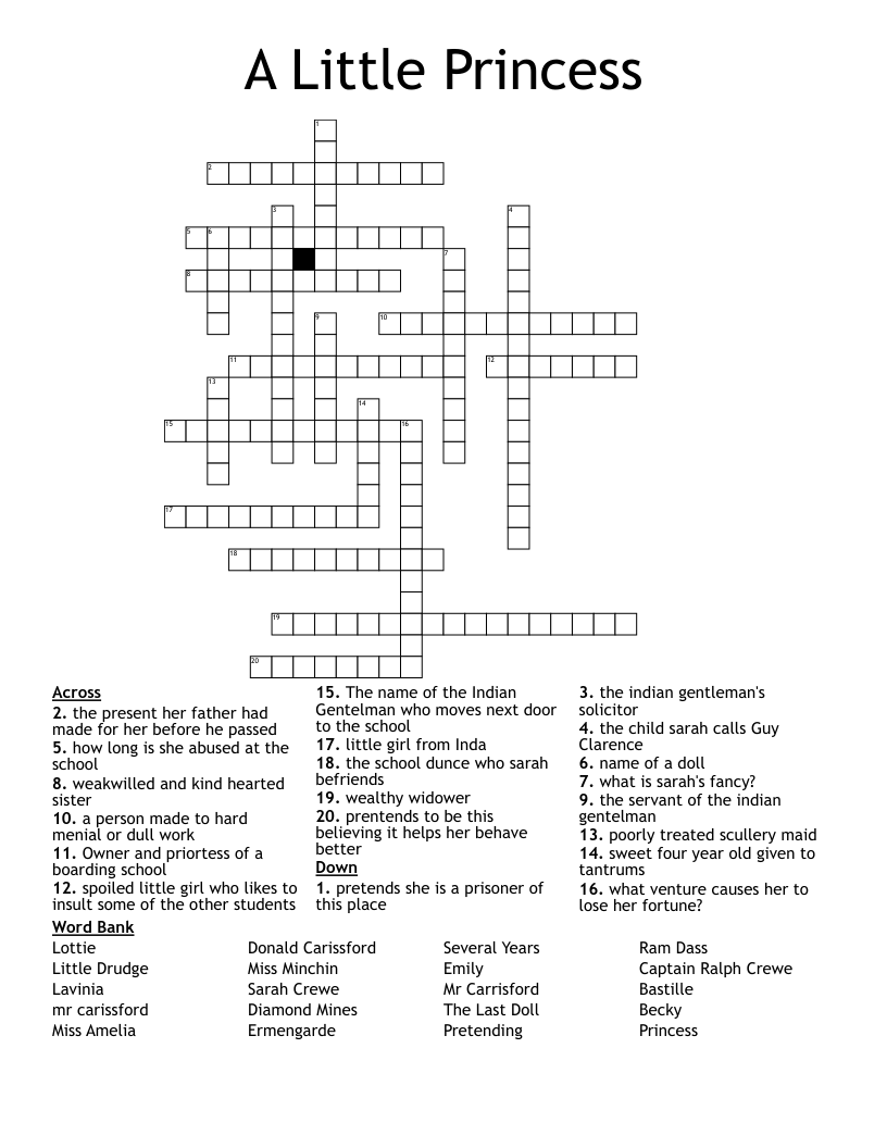 A Little Princess Crossword WordMint
