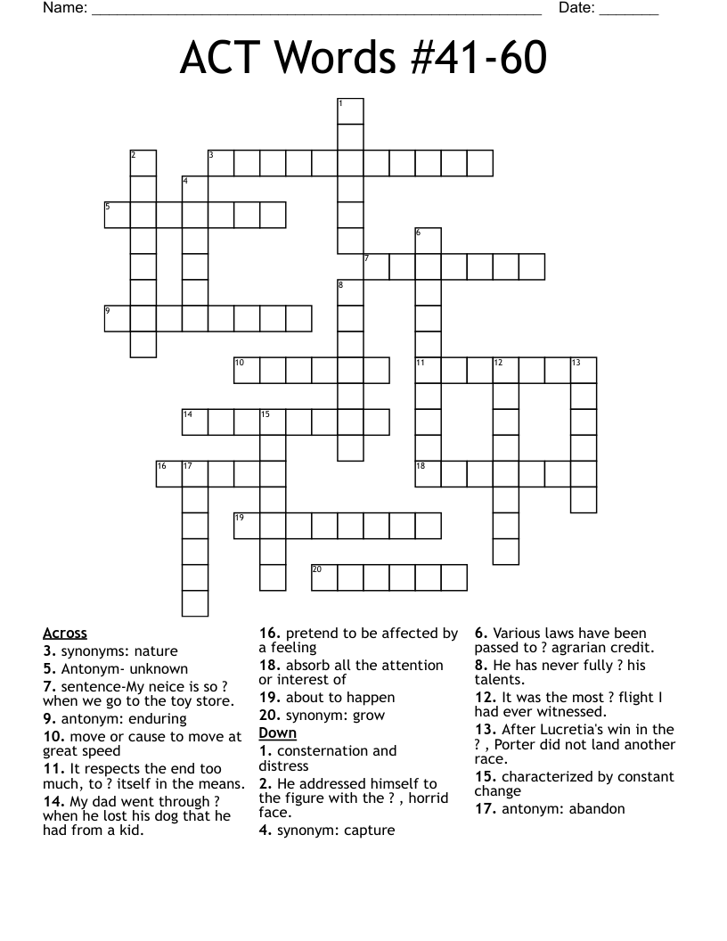 ACT Words 41 60 Crossword WordMint